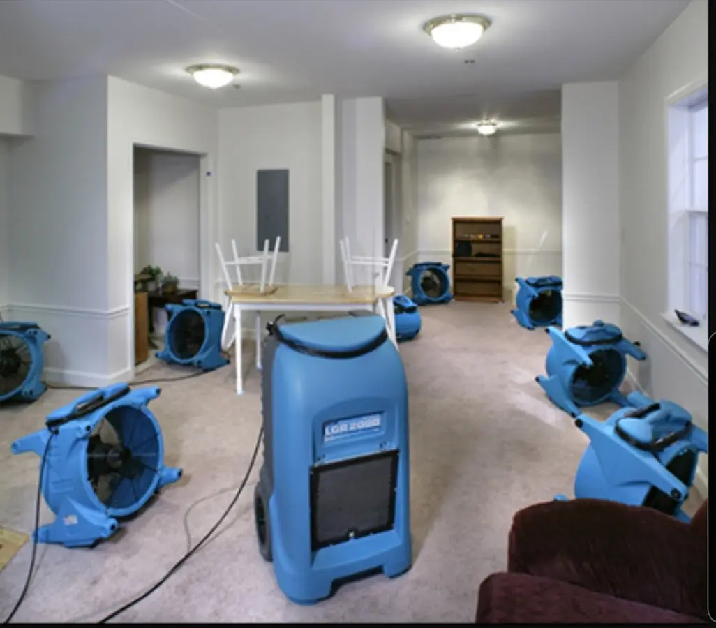 Air movers and dehumidifier setup for Water Extraction & Removal in Hewitt